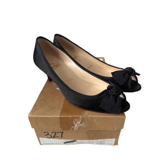CHRISTIAN LOUBOUTIN Legionana Black Satin Bow Kitten Heels Size 36.5 /6.5 - Picture 3 of 10